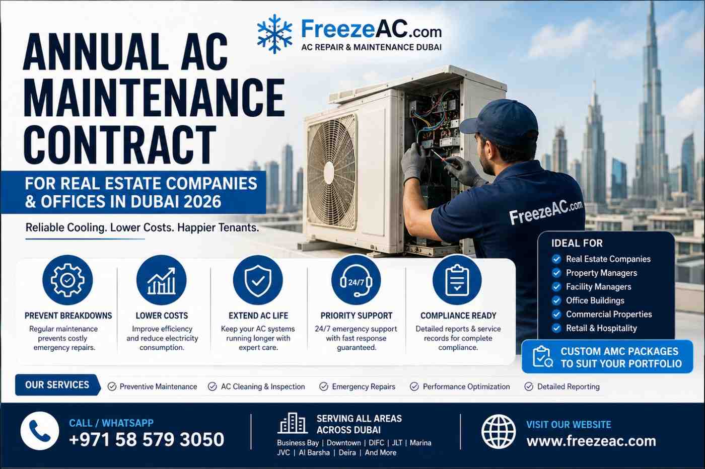 Annual AC Maintenance Contract for Real Estate Companies and Offices in Dubai 2026 | FreezeAC.com